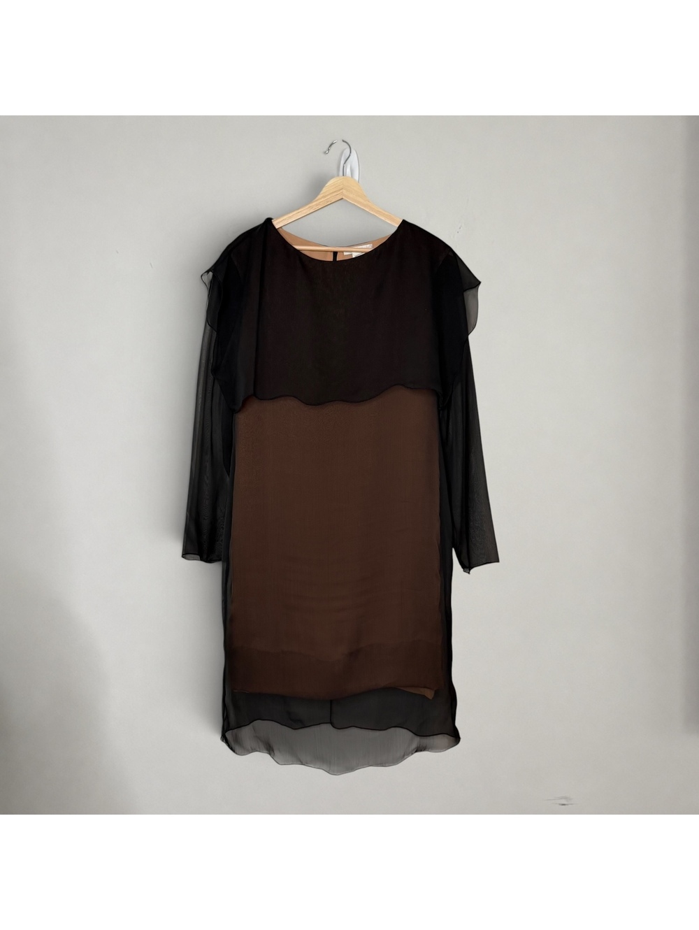 Vintage Miss Holly Harp Black Brown Sheer Chiffon Layered Dress 80s Artwear